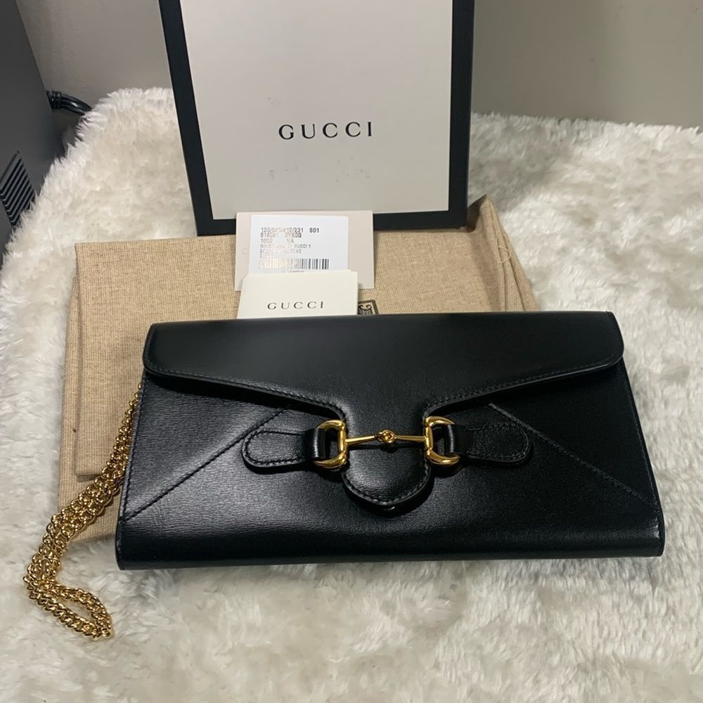 GUCCI

Gucci Horsebit 1955 Black Leather Chain Wristlet Clutch Bag